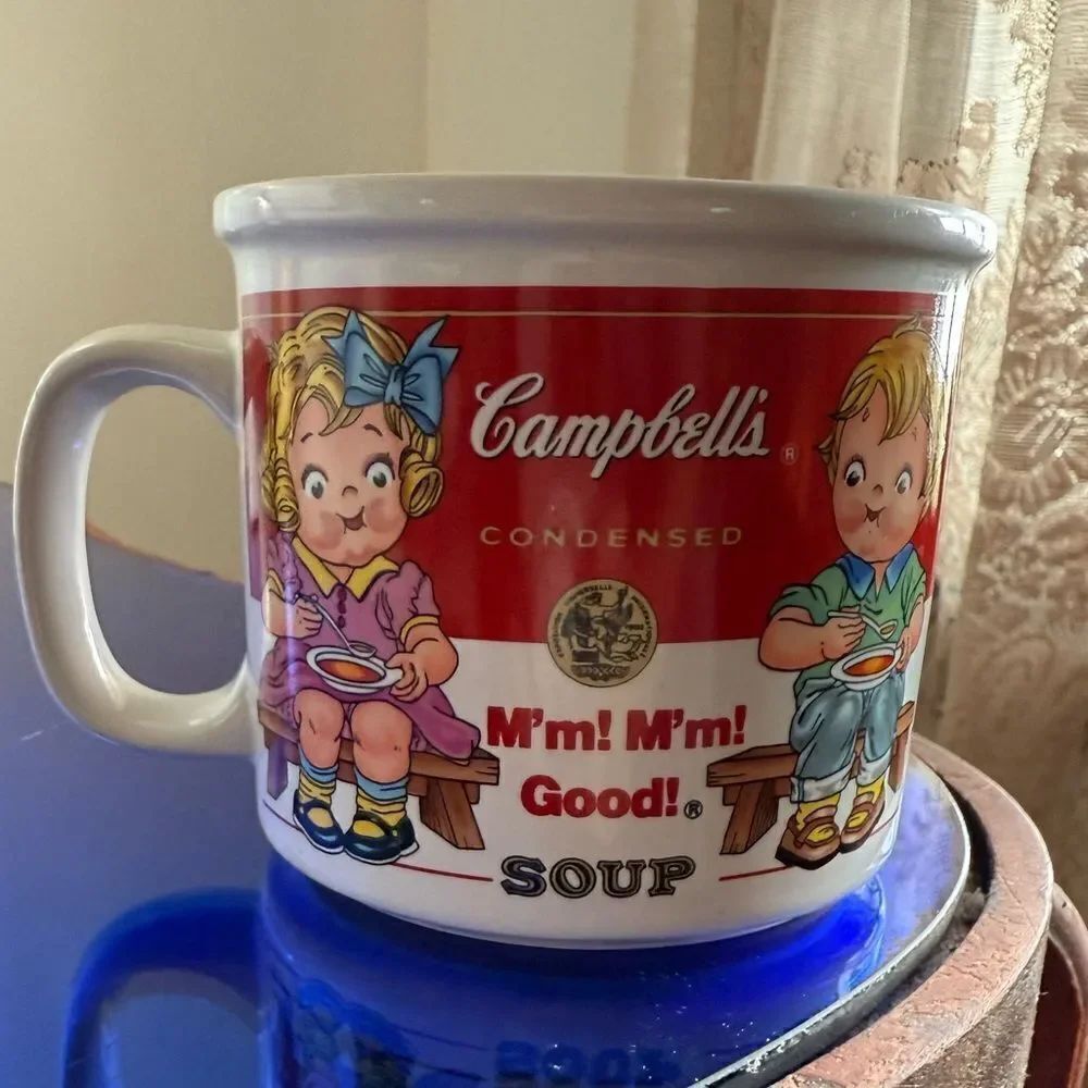 Campbells Soup Mug by West Wood 1993 Kids On Bench